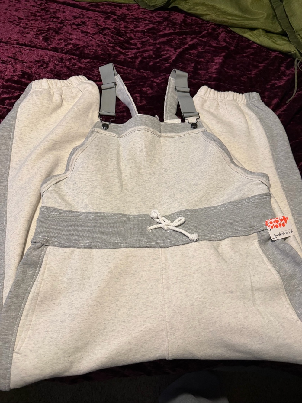 NWT Free People Gray Jumper Overalls with Drawstring sz Large retail $168